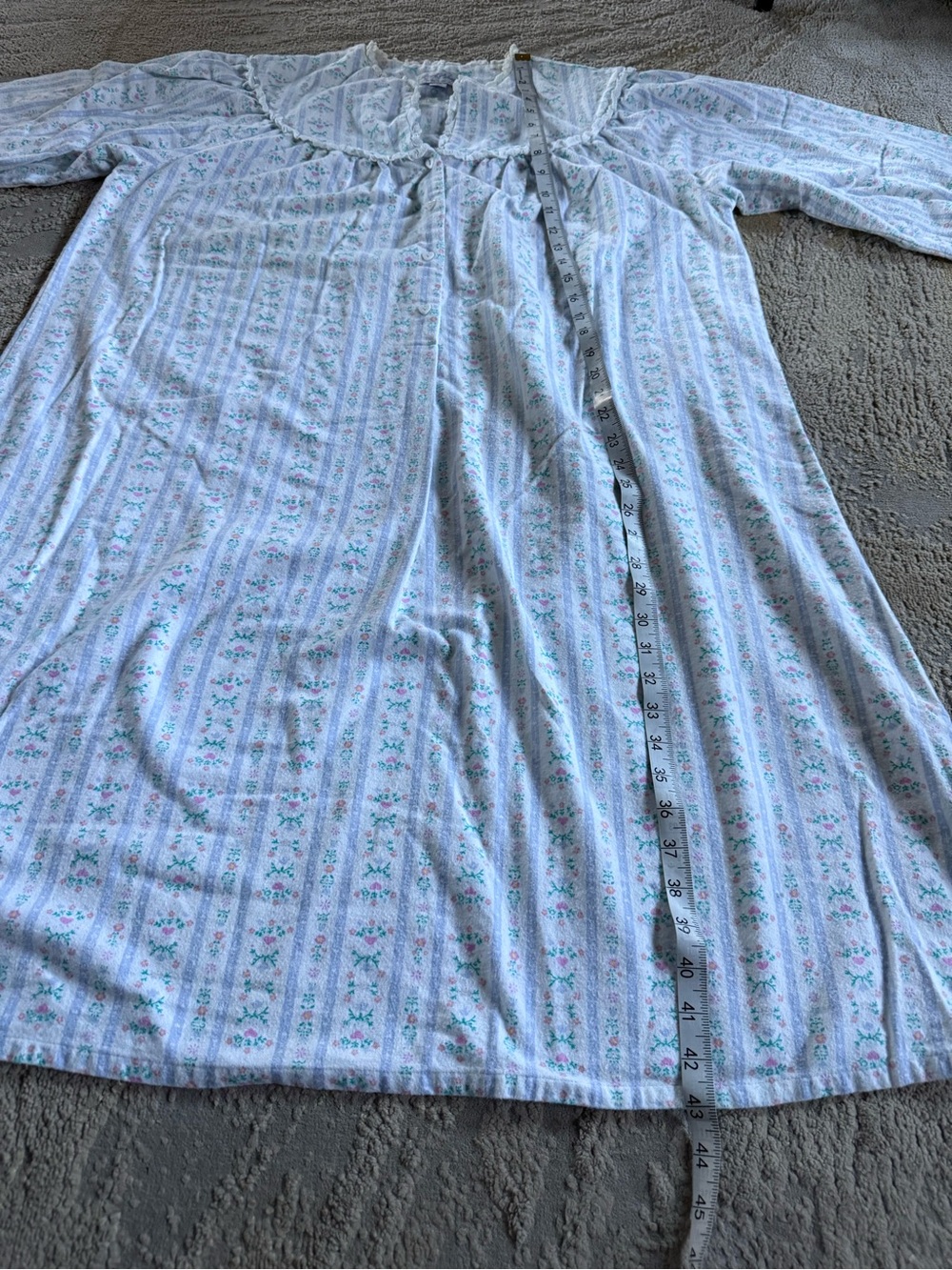 Lanz of Salisbury Floral hearts sleep dress midi long sleeve Pink blue large - Picture 6 of 7
